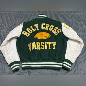 Vintage 90’s Empire Union Made Holy Cross Football Letterman Jacket Leather Wool